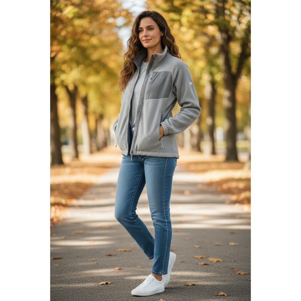 The North Face Gray Full Zip Fleece Jacket Women's XL Sherpa Outdoor Coat